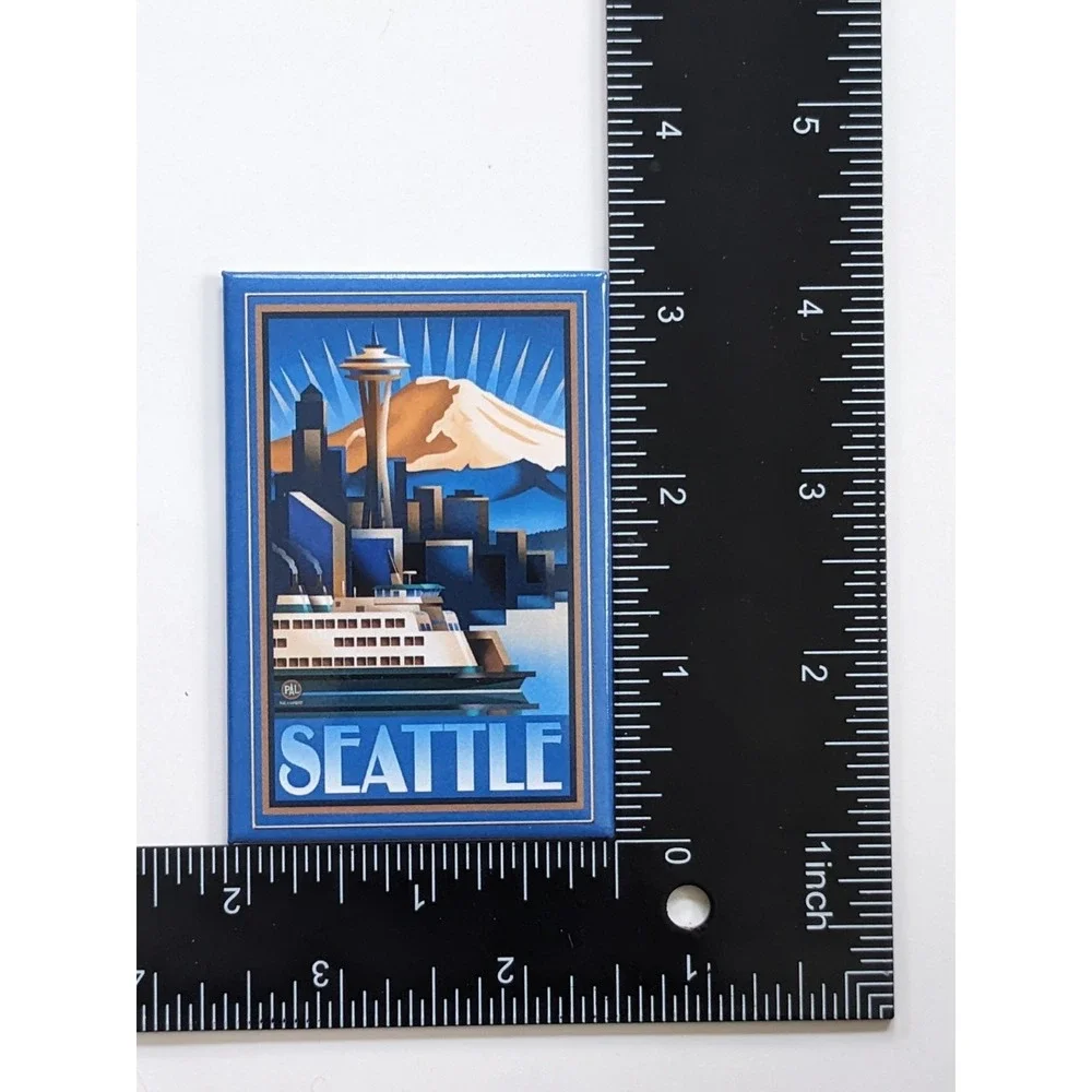Seattle Washington Space Needle Mt Rainier Ferry Art Deco Style Souvenir Magnet